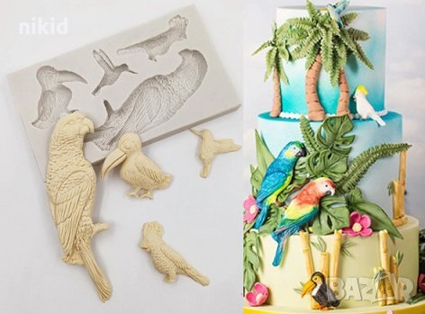 Различни Папагали папагал голям силиконов молд форма декор украса сладки фондан мъфини и шоколад, снимка 1