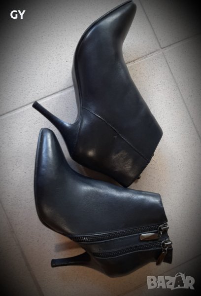 Черни кожени боти на висок елегантен ток, снимка 1