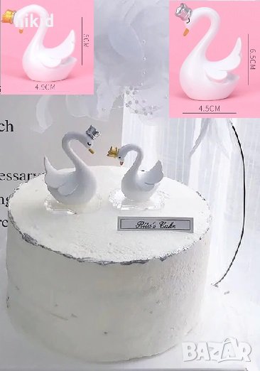 Двойка бели лебеди фигурки от смола украса за торта и др фигурка лебед , снимка 1