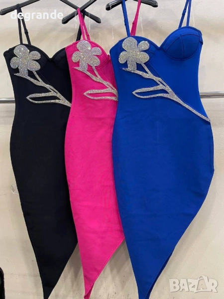 Асиметрична рокля в Черно Тозово Синьо , снимка 1