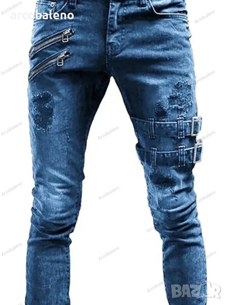 Ликвидация! Класически мъжки дънки от памучна смес с наклонени джобове - Доставка 24 часа , снимка 1