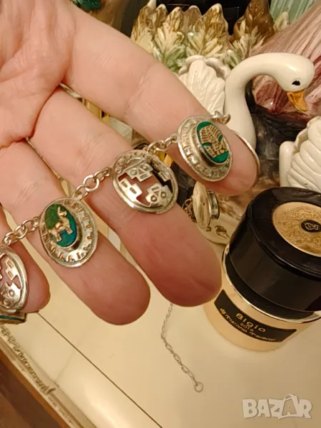 Огърлица Мексико,ръчна изработка,злато сребро и малахит, снимка 1