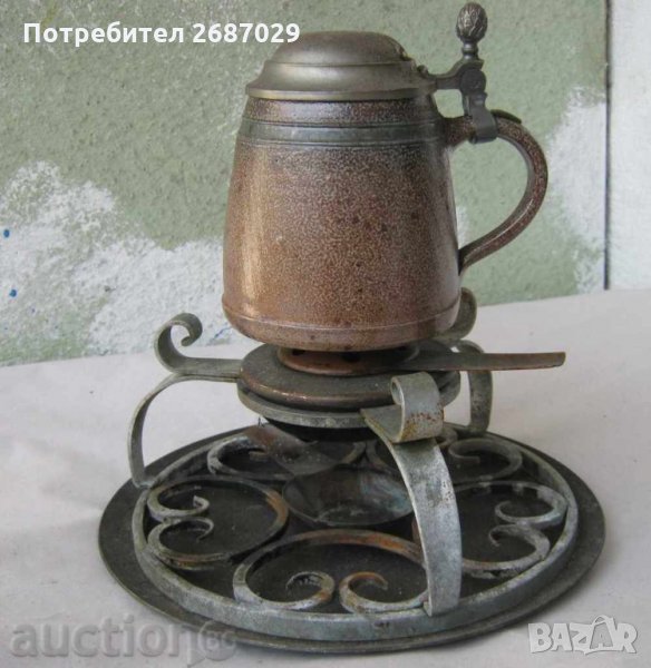  Стар спиртник котлон примус горелка печка с керамичен съд и надпис, котлони, снимка 1