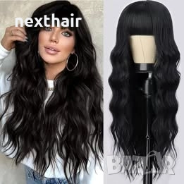 Черна дълга вълнообразна перука с бретон, снимка 1