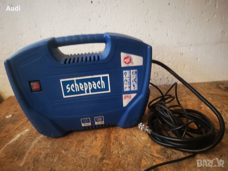 Компактен лесно преносим компресор за автомобил Scheppach 1.1kW 8bar Max 3750об./мин. 1.5Н/P Дебит 1, снимка 1