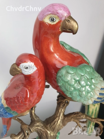 41см-3кг китайска порцеланова фигура с бронз/птици-папагали/Wong Lee 1895/стара статуетка, снимка 5 - Антикварни и старинни предмети - 51475516