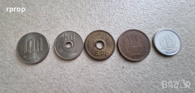 Монети. Япония. 1 ,5 ,10 ,50 ,100 йени . 5 бройки. 