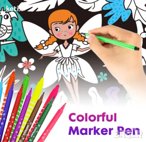 Плакат за оцветяване,Фея на цветята,комплект, снимка 3 - Рисуване и оцветяване - 48548431