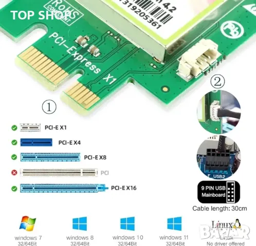 AC 1167Mbps Bluetooth4.2 безжична мрежова карта, снимка 3 - Друга електроника - 48781735