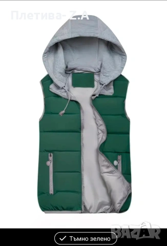 Дамски елек с качулка тъмно зелен, снимка 3 - Якета - 53278478
