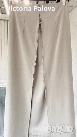 Стилна дълга бежова пола с цип отпред, снимка 2 - Поли - 52019500