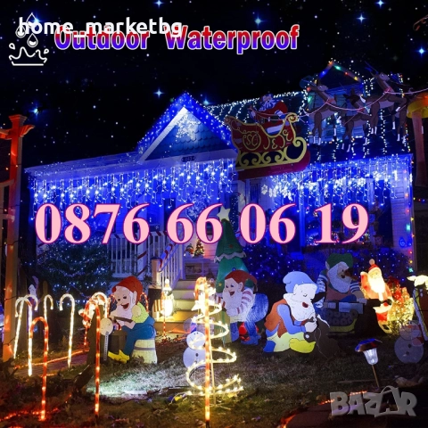 Коледна завеса 3 м синя светлина, коледна украса, коледни лампички, снимка 3 - Декорация за дома - 52426304