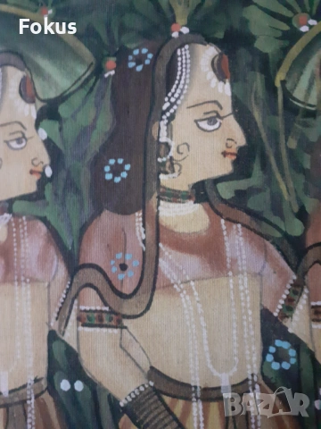 Стара огромна много красива индийска картина върху плат, снимка 5 - Антикварни и старинни предмети - 53294593