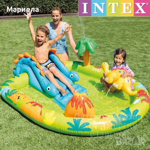 Intex Надуваем център за игра с пързалка Dino 57166NP