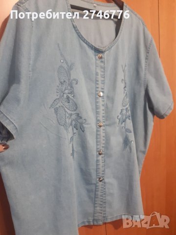 4XL Прекрасна светлосиня дънкова ризка с бродирани цветя,с копченца,с цепки на ханша,като нова, снимка 5 - Ризи - 37022021