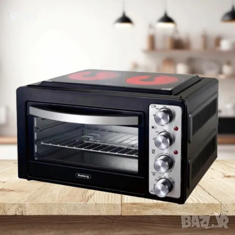 Готварска печка Rosberg Premium с 2 стъклокерамични котлона 800W и 1200W, 38л., снимка 2 - Печки, фурни - 49919490