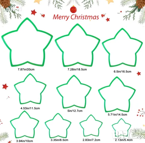 10 бр размера Звезда звезди пластмасови форма форми резец резци за сладки тесто елха украса, снимка 2 - Форми - 48156212