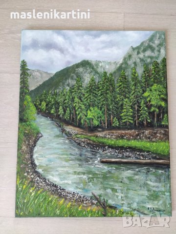 Маслена картина горски пейзаж Река в Рила 