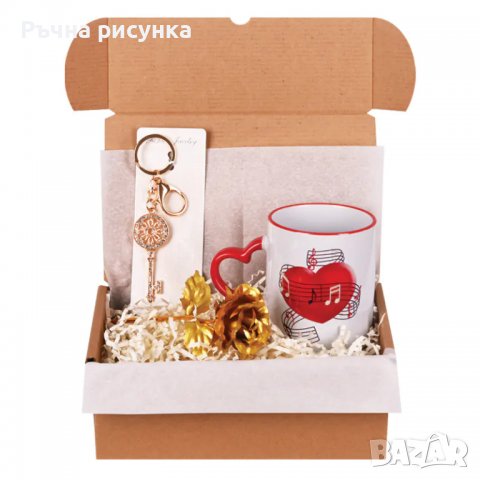 Kомплект "Обичам те" с чаша, златна роза и ключодържател, снимка 1 - Декорация за дома - 39244360