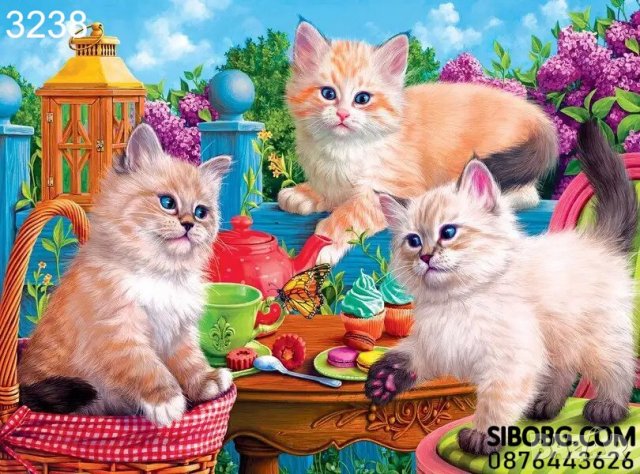 Диамантен гоблен Котешко чаено парти   