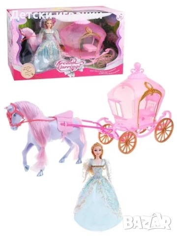 Кукла Барби Принцеса с каляска и кон, приказна карета, снимка 4 - Кукли - 52657977