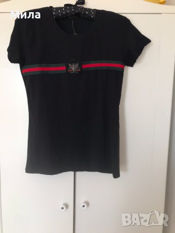 Дамска черна тениска Gucci, снимка 4 - Тениски - 40137653