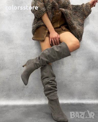 Ботуши на ток - сив велур - BR800