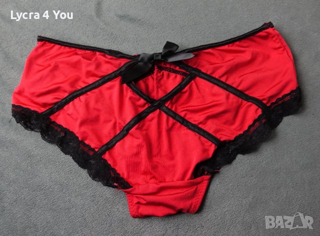 S червени микрофибърни бикини с черни сатенени ластици, снимка 2 - Бельо - 40660888