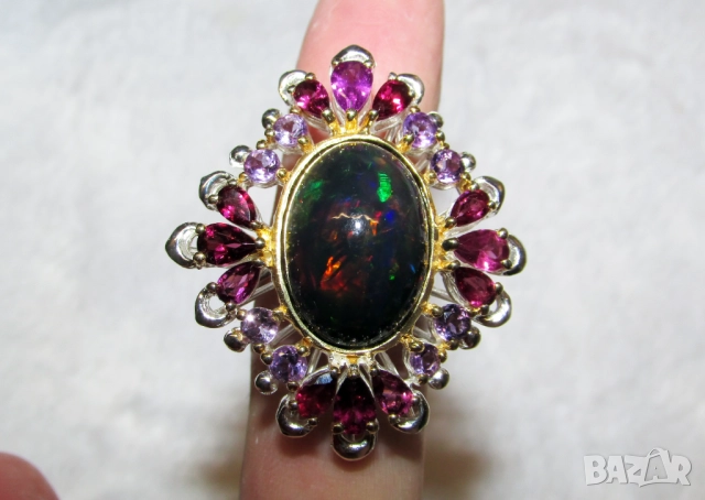 925 сребърен пръстен с голям огнен опал 19х14мм, подходящ за подарък, снимка 3 - Пръстени - 51718944