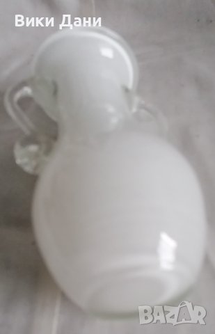 ваза Морано прозрачна бяла с дръжки, снимка 5 - Антикварни и старинни предмети - 38839556
