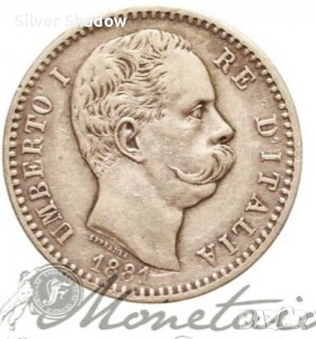 Монета Италия 2 Лири 1881-R Умберто I, снимка 1 - Нумизматика и бонистика - 38646390