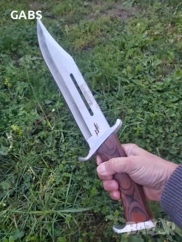 Ловен тактически лазерно заточен нож RAMBO 3 First Blood кожена кания, снимка 7 - Ножове - 49436062