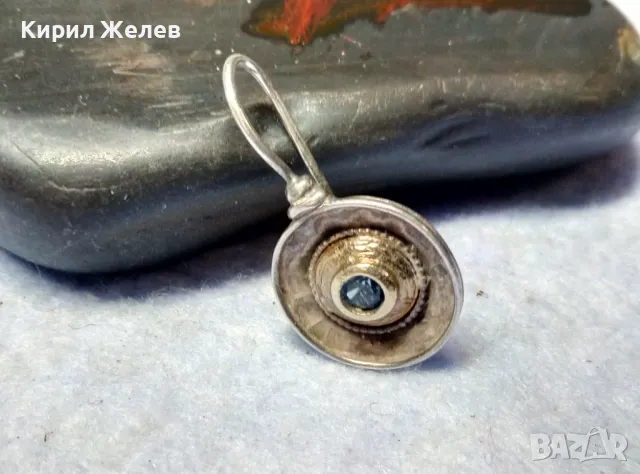 СТАРА СКЪПОЦЕННА СРЕБЪРНА ОБЕЦА СРЕБРО 925 със СИН ЦИРКОН РЪЧНА ИЗРАБОТКА с ЩЕМПЕЛ на МАЙСТОРА 43199, снимка 2 - Антикварни и старинни предмети - 49682608