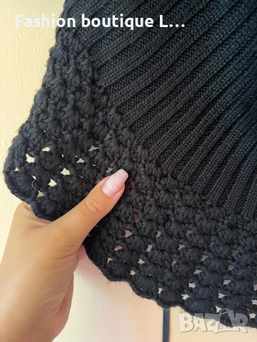 Черна плетена жилетка с много красива плетка и яка с къдрички отпред се завързва 🖤, снимка 7 - Жилетки - 51579564