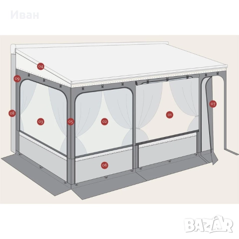 Чисто нов! Fiamma Privacy Room F45s. За кемпер. Размер 350см. Височина 225-250см, снимка 4 - Палатки - 51532340