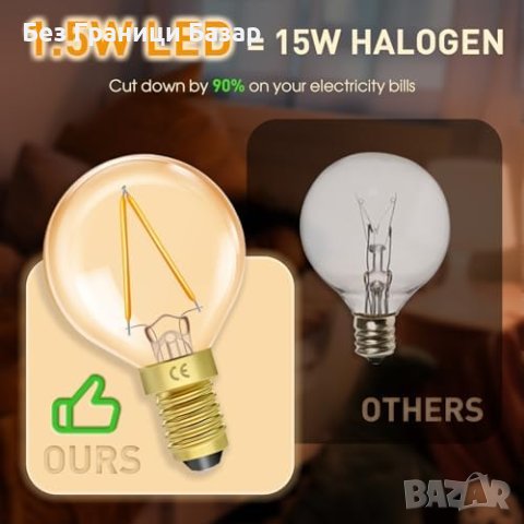 Нов комплект 2 броя LED Крушки E14 Топло Бяла 1.5W Винтидж Декоративна , снимка 2 - Крушки - 43377744