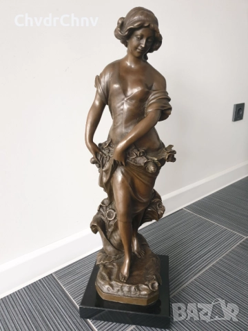 68см-17кг Moreau статуетка/френска бронзова скулптура/голяма фигура на жена с цветя