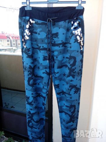 Камуфлажен панталон в син цвят със пайети - С, М и Л