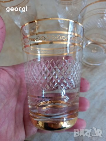 Пет стъклени тънкостенни чаши с релеф и позлата , снимка 6 - Чаши - 39038360