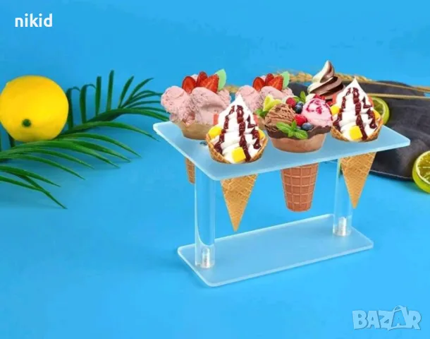 6 дупки правоъгълна прозрачна Пластмасова Акрилна стойка поставка стелаж фунийки сладолед сладоледи, снимка 2 - Други - 48985721