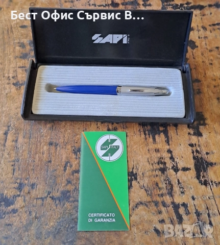 химикалка Сапи Sapi сребро със синьо Италия в кутия, снимка 2 - Ученически пособия, канцеларски материали - 52472339
