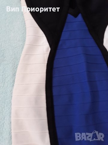Синьо, бяло и черно - изключително красива и стилна комбинация за стегната материя еластична рокля, снимка 3 - Рокли - 37264650