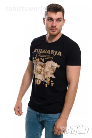 Нова мъжка черна тениска с трансферен печат България - Treasure Land (Земя на съкровищата), снимка 7 - Тениски - 27987779