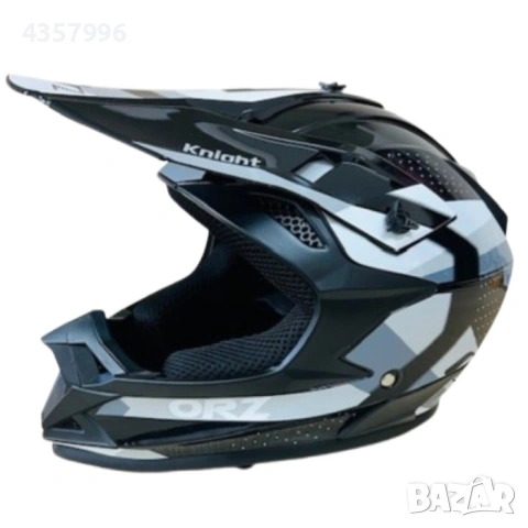 Кросова каска, за мотор, Атв, Вело, Гланц черен-сив и бял, снимка 2 - Аксесоари и консумативи - 53444517