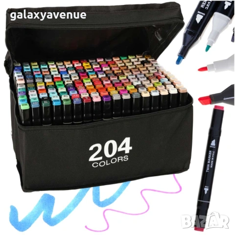 Двустранни алкохолни маркери в куфар 204 бр. + стойка