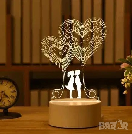 3D LED лампа коледа,love,happy birthday, мече,рози,сърца,коледа, снимка 8 - Настолни лампи - 37442632