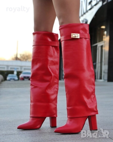 Ботуши на ток - червена кожа, снимка 2 - Дамски ботуши - 52469018