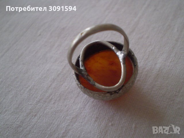 Стар сребърен пръстен с натурален Кехлибар , снимка 6 - Антикварни и старинни предмети - 37094766