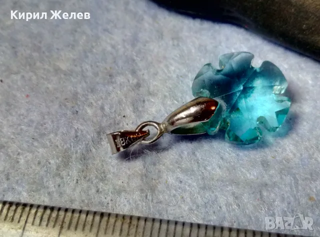 НЕЖЕН СКЪПОЦЕНЕН АРТ МЕДАЛЬОН ФАСЕТИРАН СИН КРИСТАЛ с БЯЛА ПОЗЛАТА 18KGP 29705, снимка 2 - Колиета, медальони, синджири - 48829796