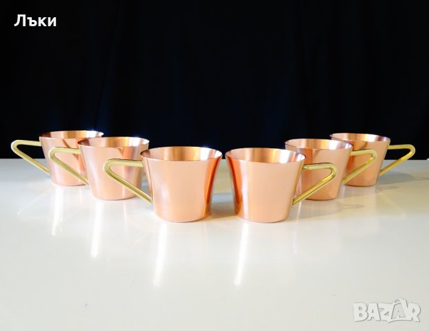 Медни чаши за ракия,плюс стъклена за кафе. , снимка 2 - Антикварни и старинни предмети - 26710953